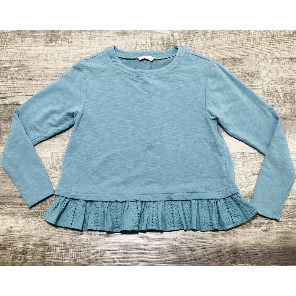 ALTAR'D STATE Peplum Sweater Blouse Sz S Green Long Sleeve Boho Embroidery B1